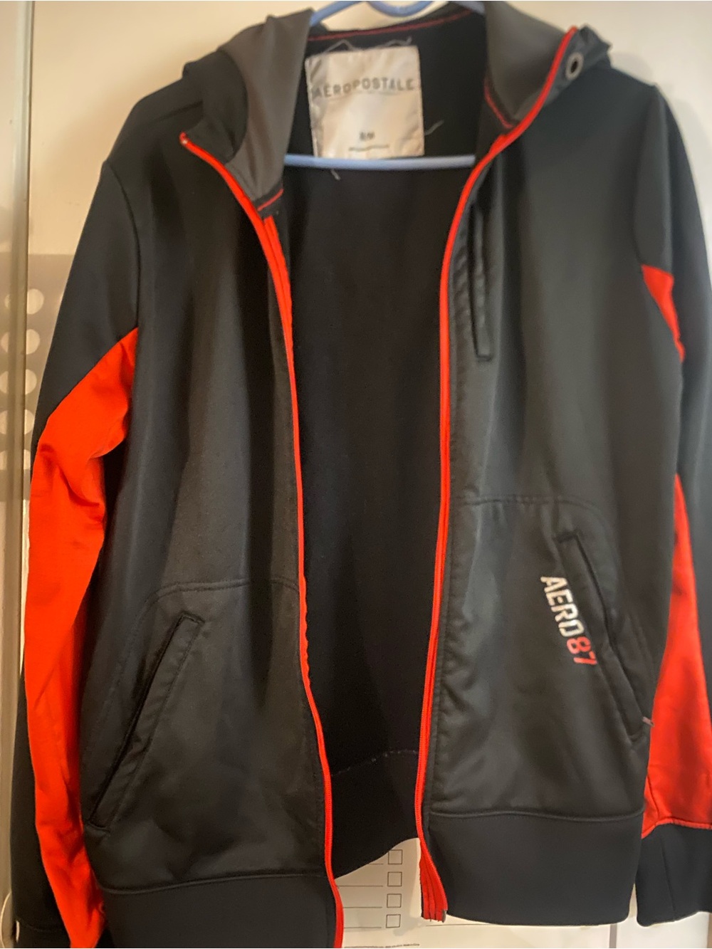 Aeropostale Black Jacket with Red Trim and Panels